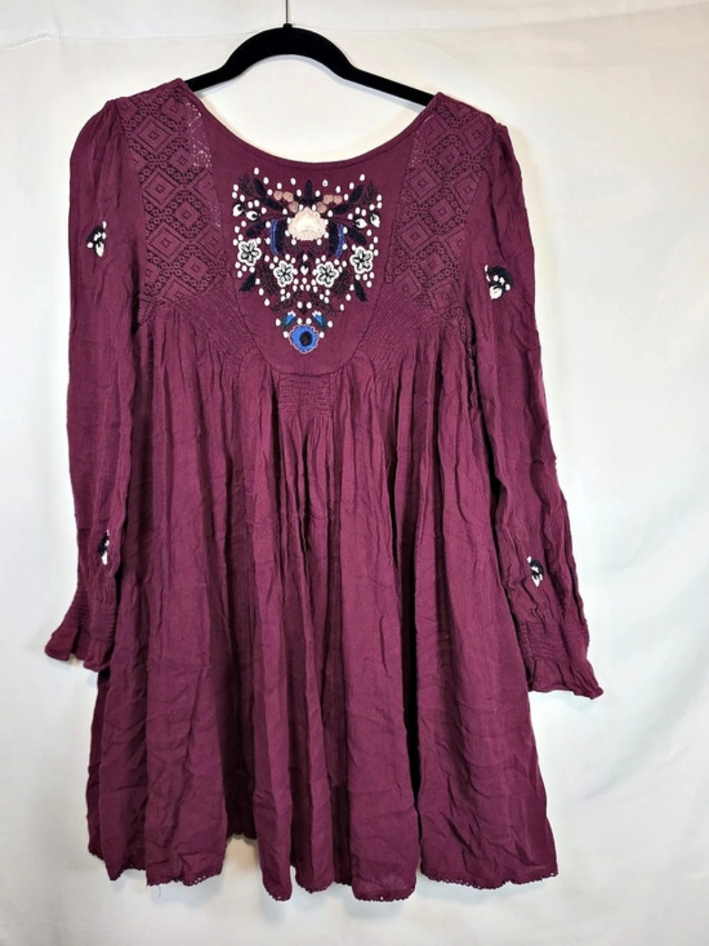 Free People Emma Embroidered Tunic Dress Maroon Medium